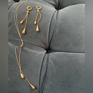 Sleek Gold Water Proof Necklace and Earrings with Modern Minimalist Design